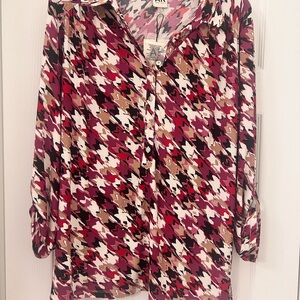 Anne Klein Women's Houndstooth Button Down Shirt - Pink, Black, White, Tan